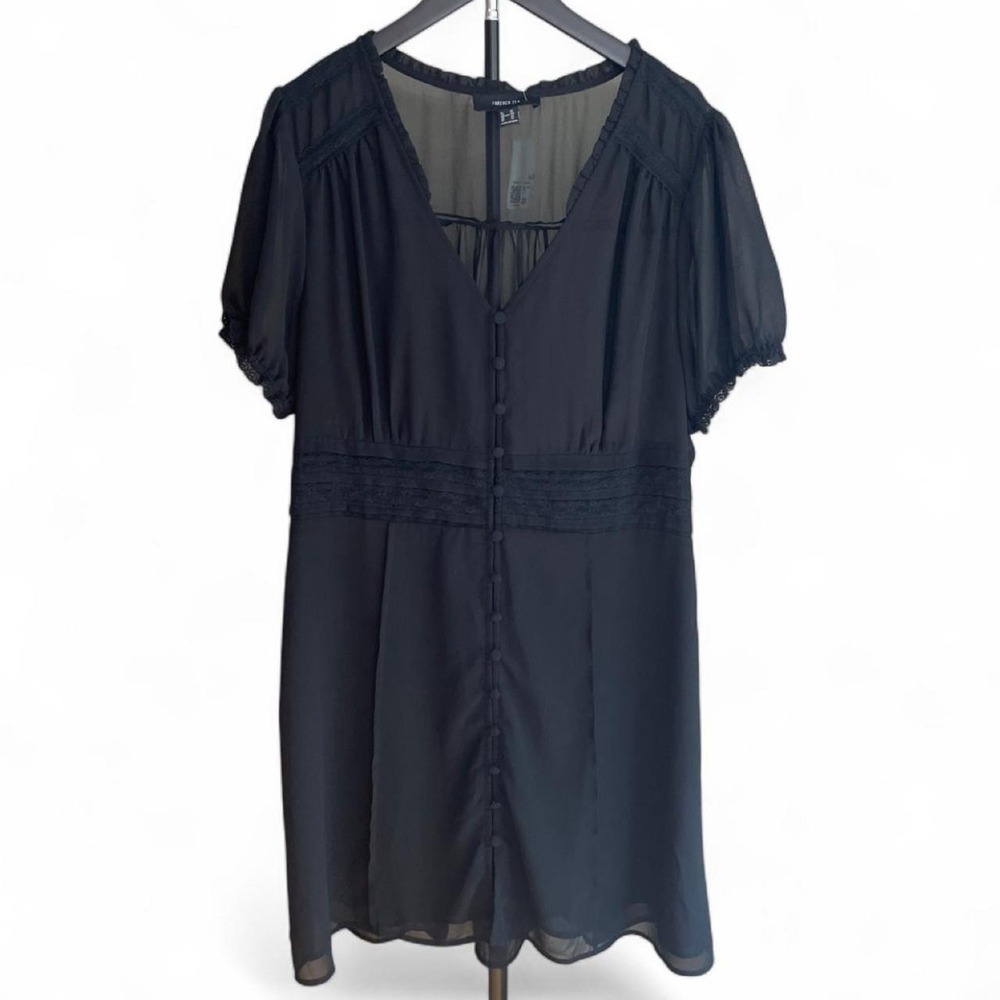 Forever 21+ Whimsygoth Sheer Black Babydoll Dress - Size 2x (Fits XL)